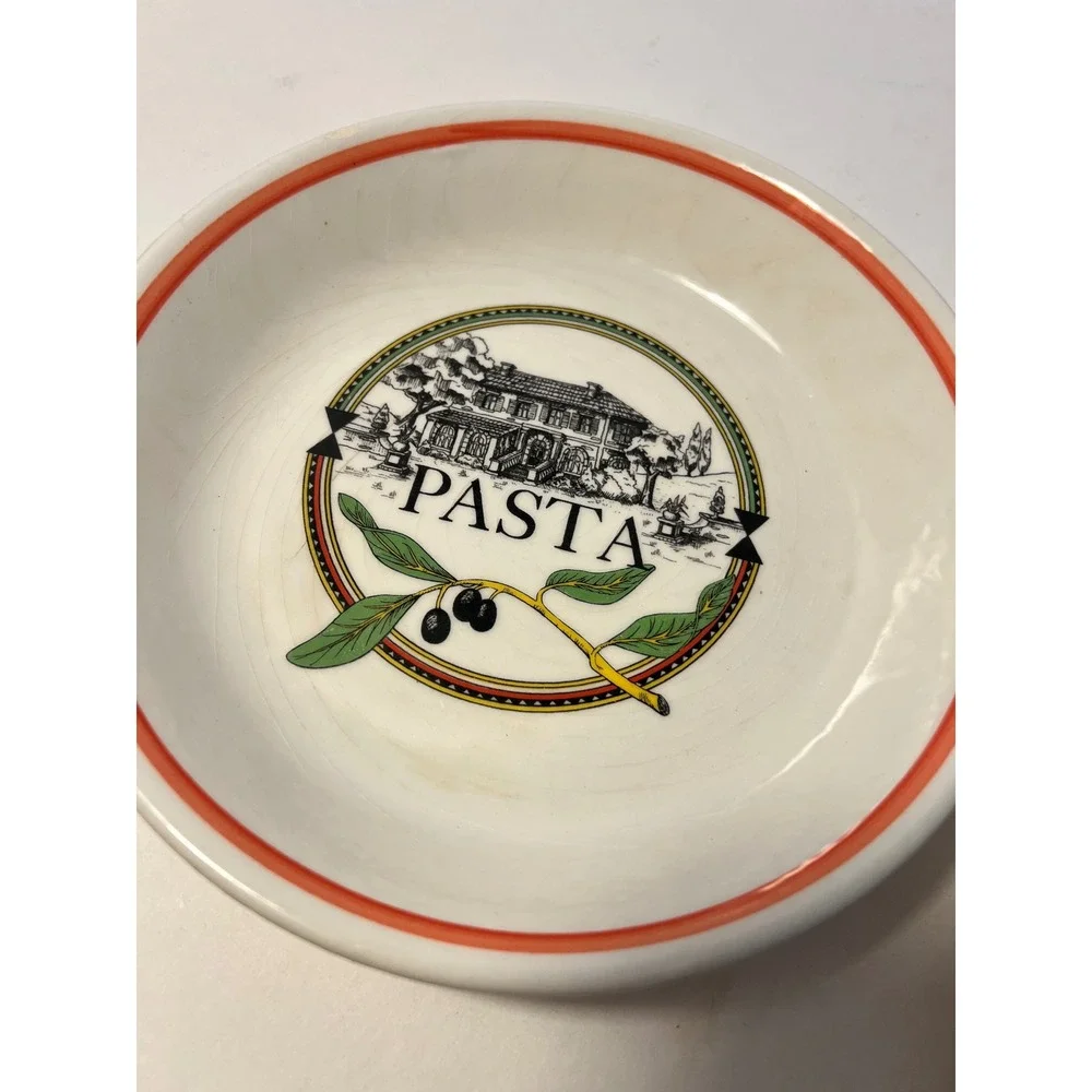 Vintage LAM Italy Ironstone Pasta Bowls Set of 2 Olive Villa Pattern 9 Inch